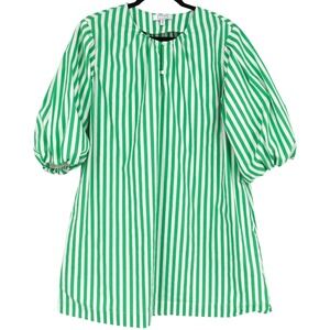 AYR Portofino Mini Shift Dress Women's Size M Green White Stripe Balloon Sleeve
